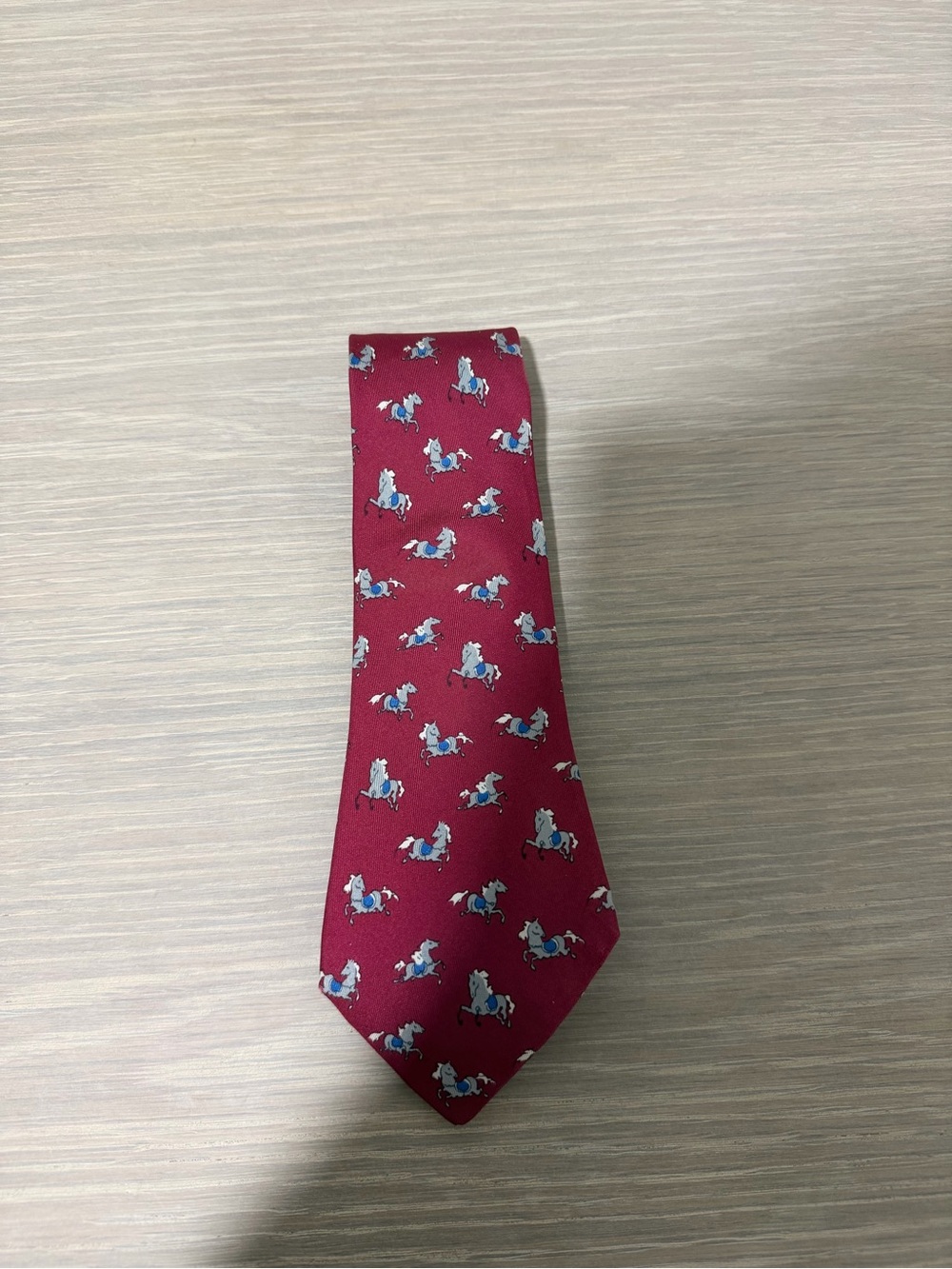 Vintage Hermès Paris 100% Silk Burgundy Horse Print Men’s Tie